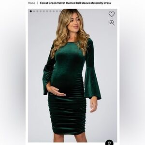 Pinkblush Velvet Ruched Bell Sleeve Maternity Dress - Forest Green
